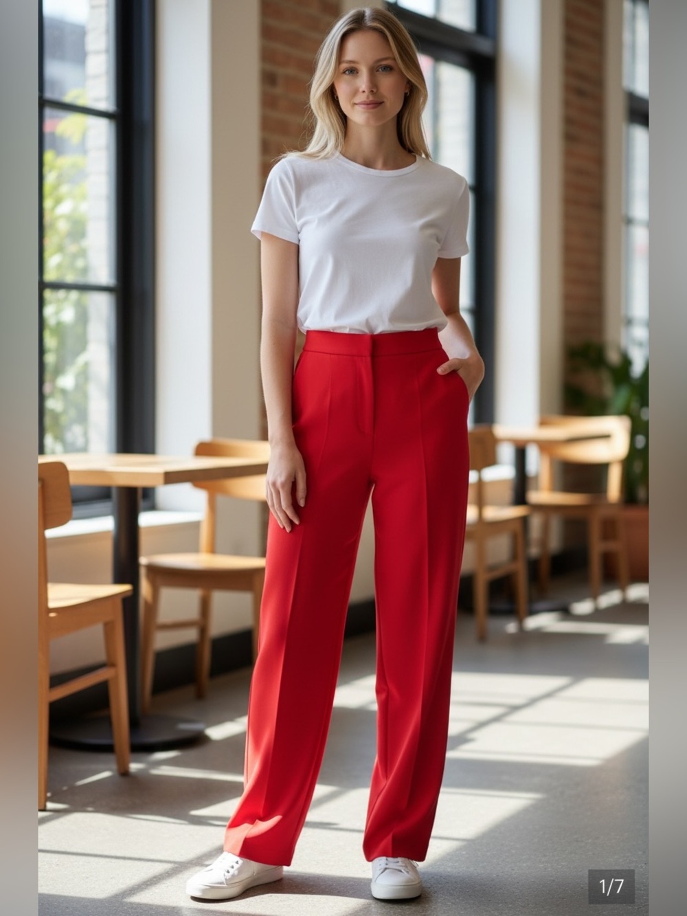 Suzy Shier Vibrant Red Straight-Leg Trousers